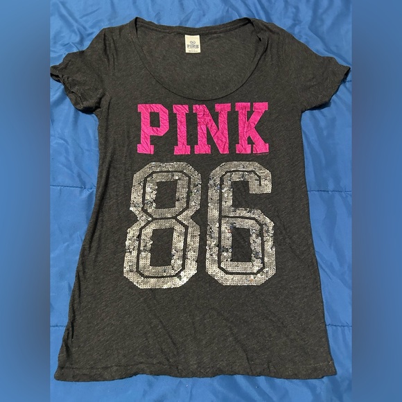 Victoria's Secret Tops - Victoria Secret Vintage Y2K Pink 86 Graphic Sequin Tee